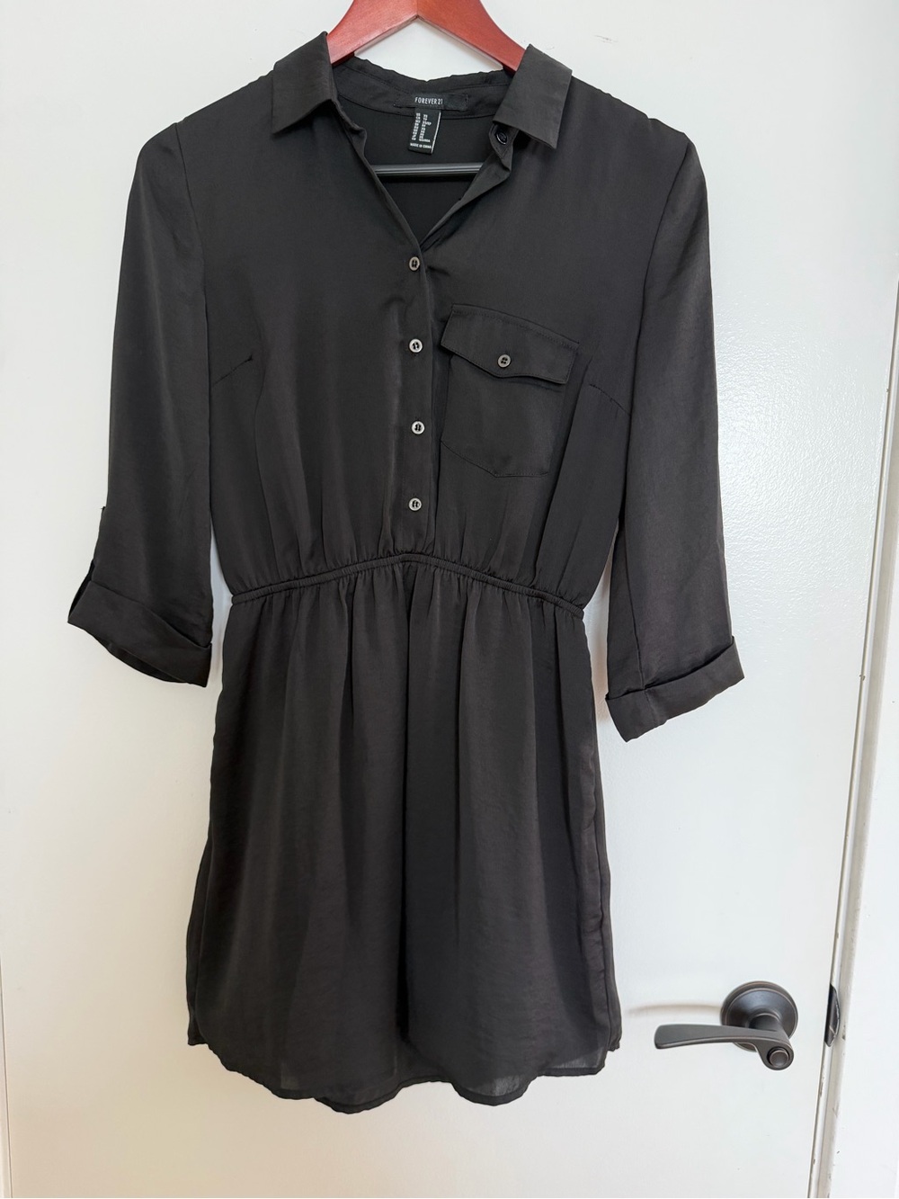 Forever 21 Black Button-Front Mini Shirt Dress